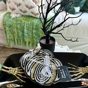 NWT! Elegant Beaded Mosaic & Sparkly Sequin Pumpkin Coasters S/4